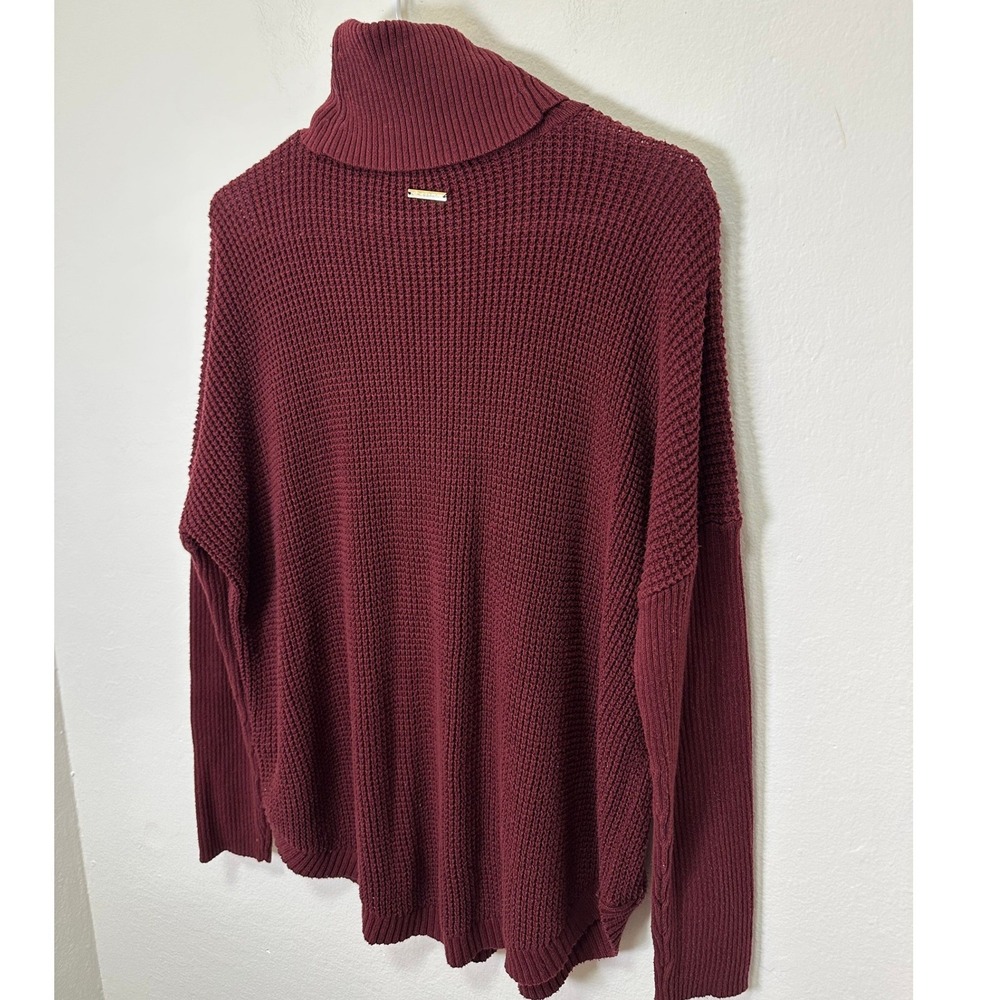 Michael Kors Burgundy Waffle Knit Turtleneck Sweater Women Size L Oversized Cozy - Picture 8 of 10
